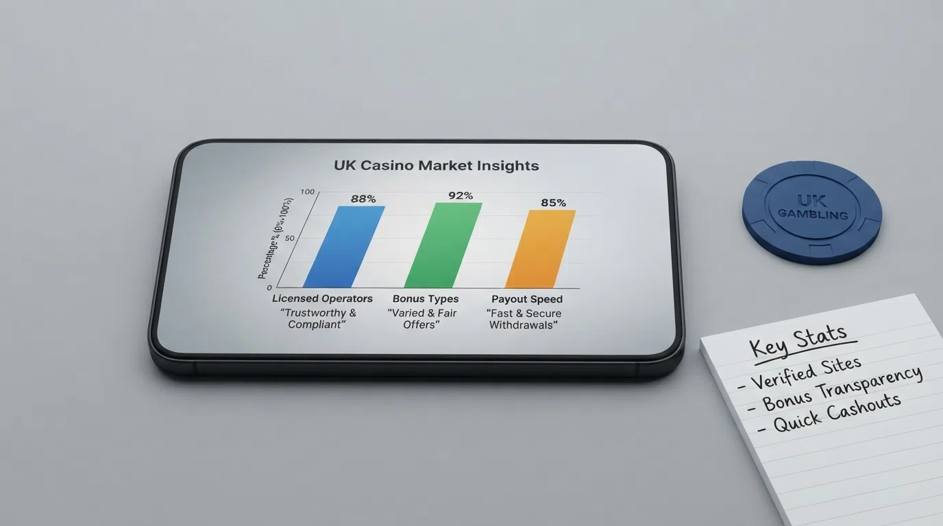 A phone screen showing a casino comparison table with licence and bonus columns