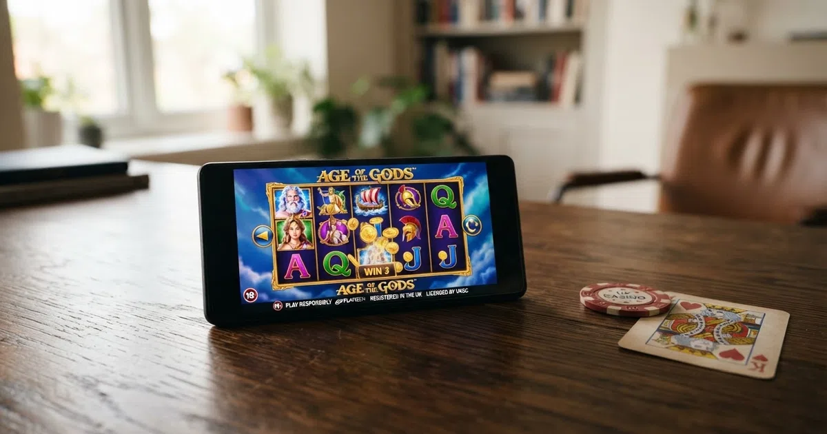 Playtech online casino game lobby displaying slot titles including Age of the Gods, Buffalo Blitz and Gladiator