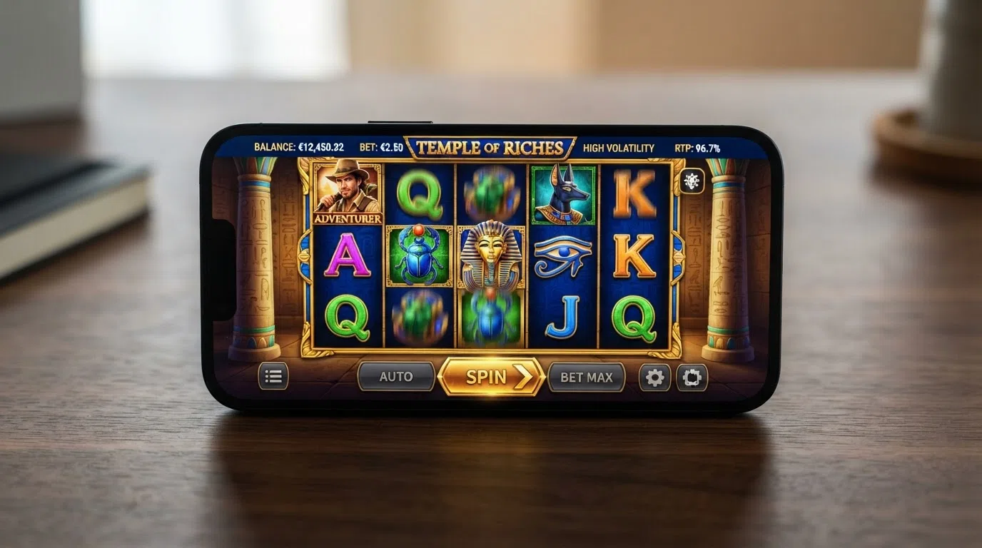 The Book of Dead online slot reels with its Egyptian explorer symbols