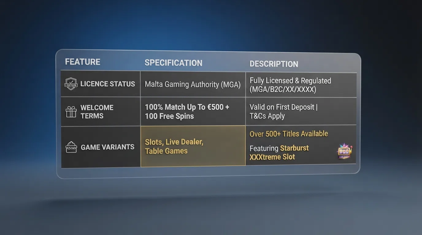 Side-by-side comparison grid of UK-licensed online casinos listing operator names, licence status, welcome bonus, and Divine Fortune variant availability