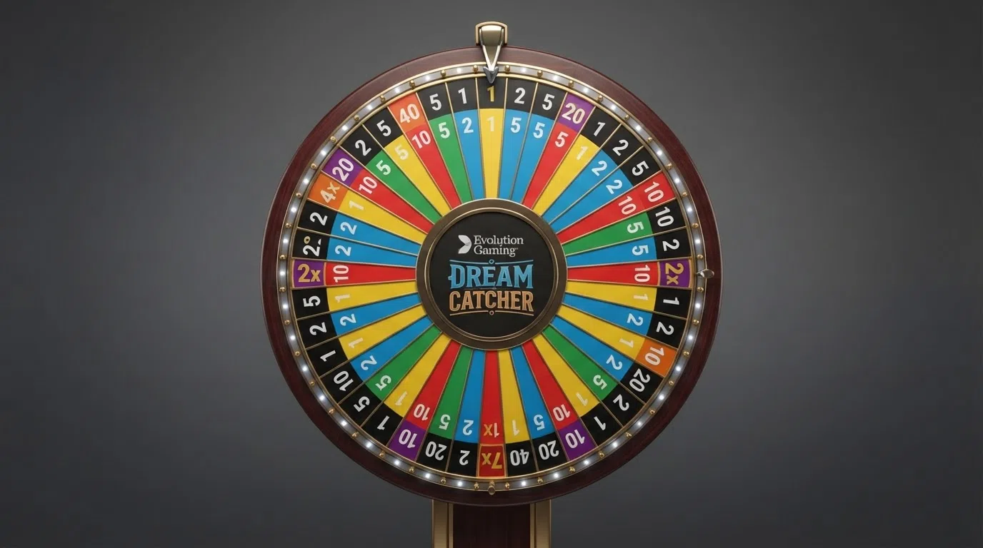 A close-up of the Dream Catcher wheel showing the number segments 1, 2, 5, 10, 20 and 40 alongside the 2x and 7x multiplier segments in their distinct colours