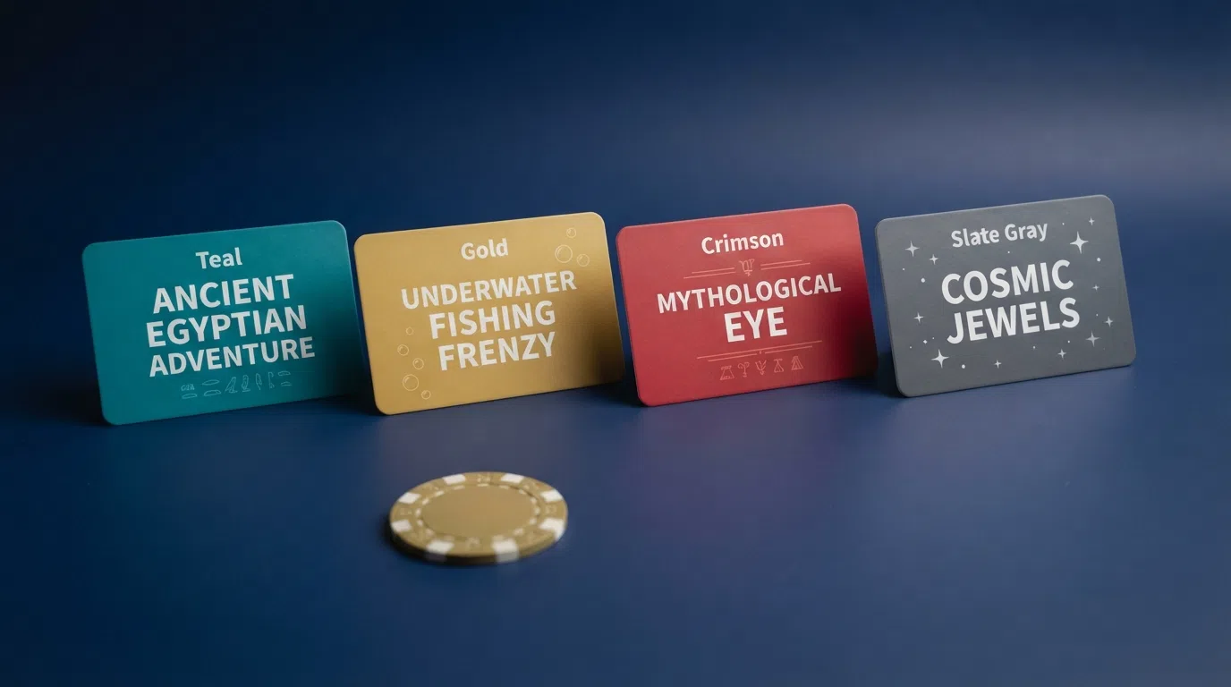 A grid of four slot game title cards — Book of Dead, Big Bass Splash, Eye of Horus and Starburst — arranged side by side