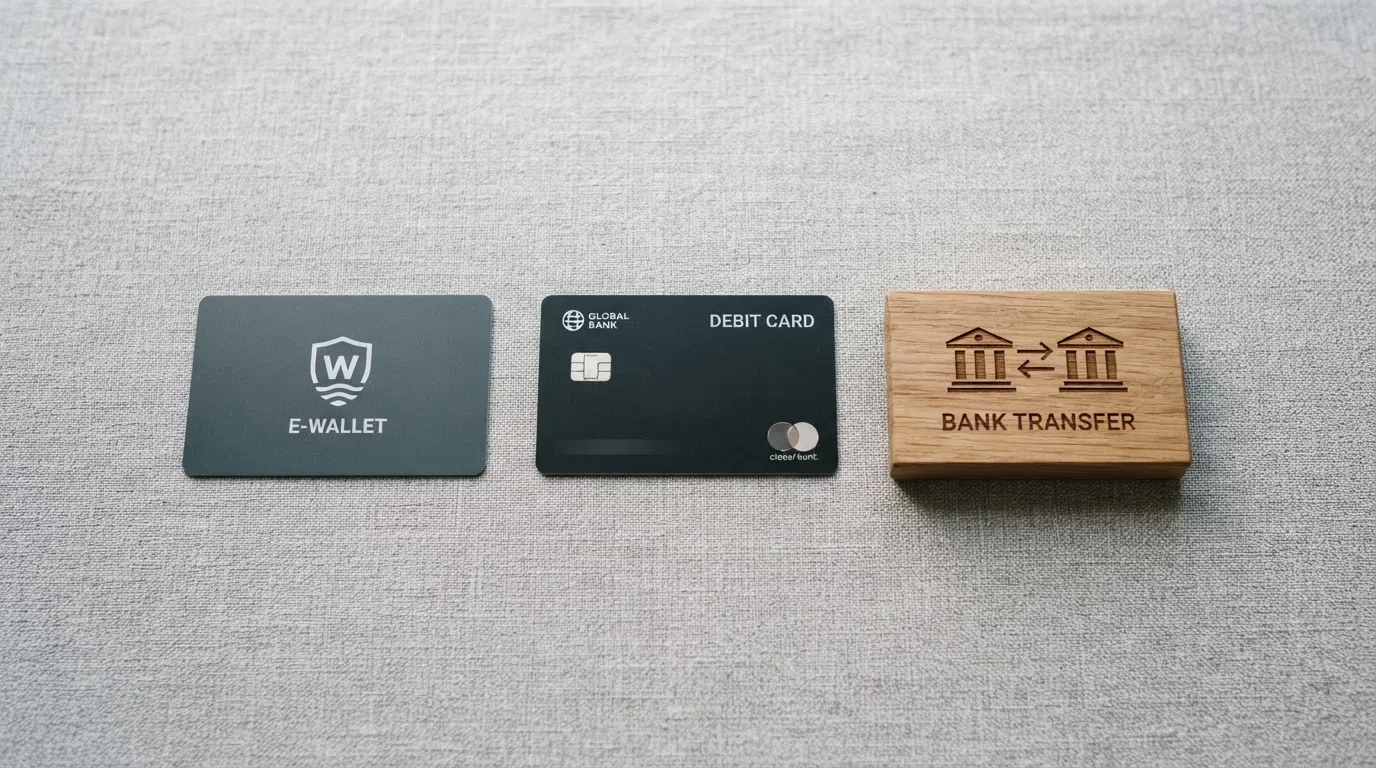Payment method icons — PayPal, Skrill, Visa, and bank transfer — arranged by withdrawal speed from fastest to slowest
