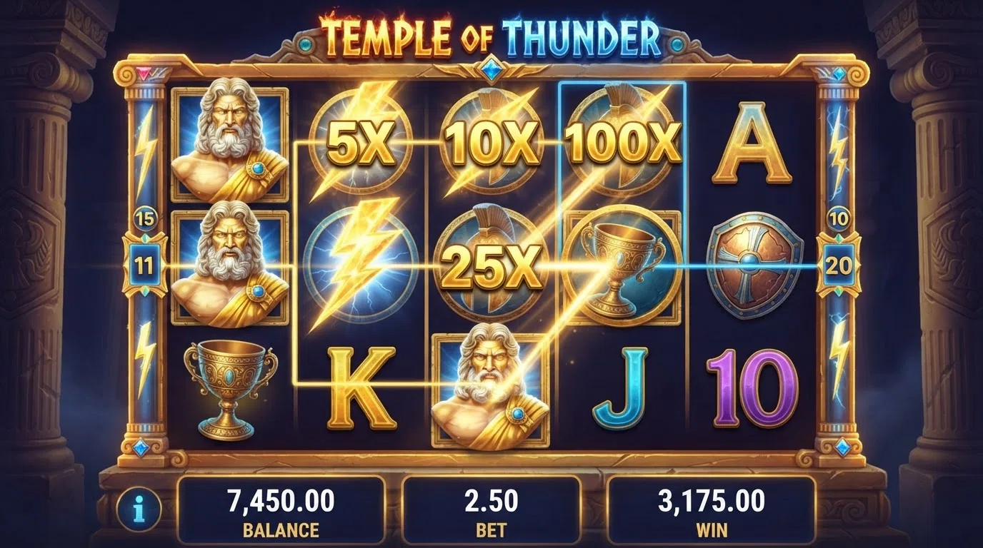 Gates of Olympus reels with Zeus and golden multiplier orbs