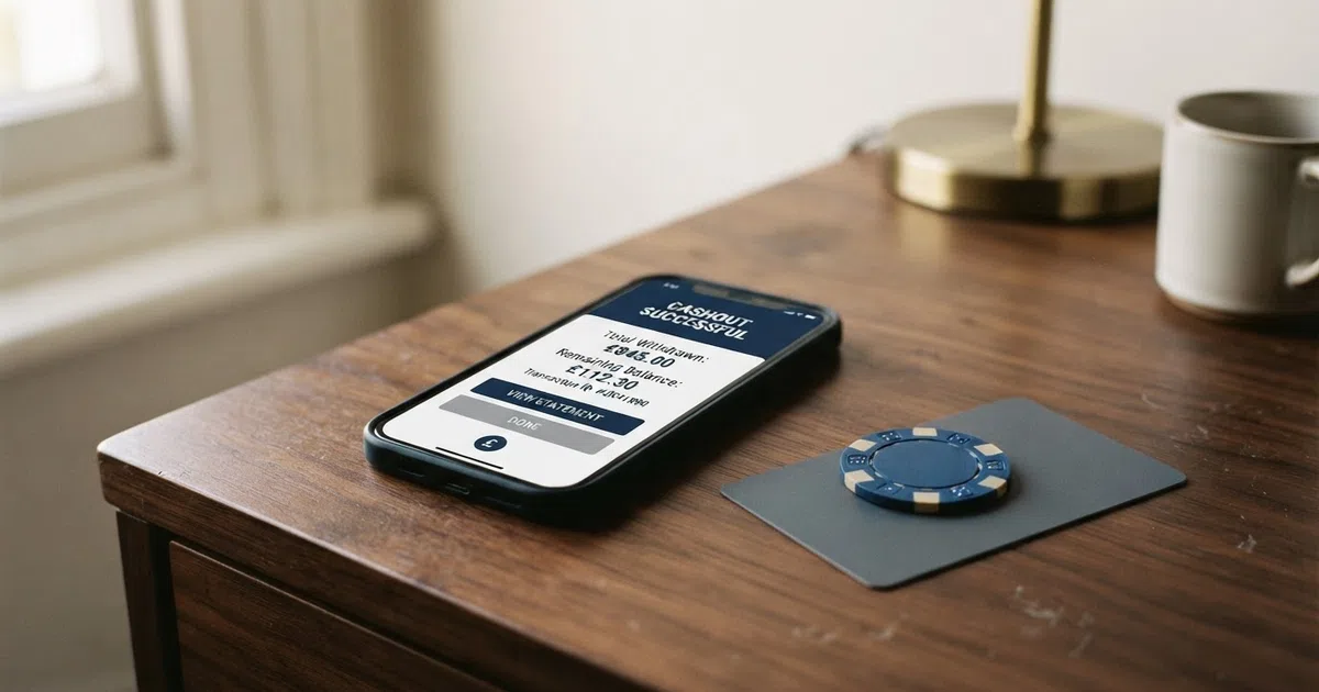 A casino cashout screen on a phone with a padlock laid over an ID card