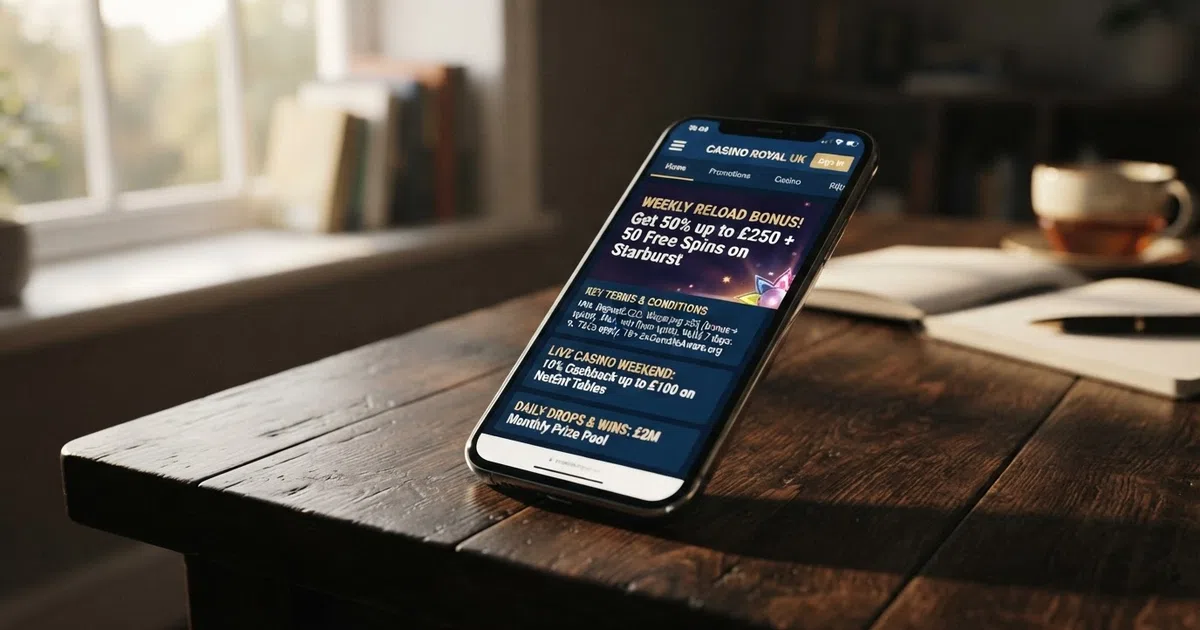 A grid of UK online casino promotion pages displaying reload bonus banners with wagering terms and significant conditions visible beneath each offer