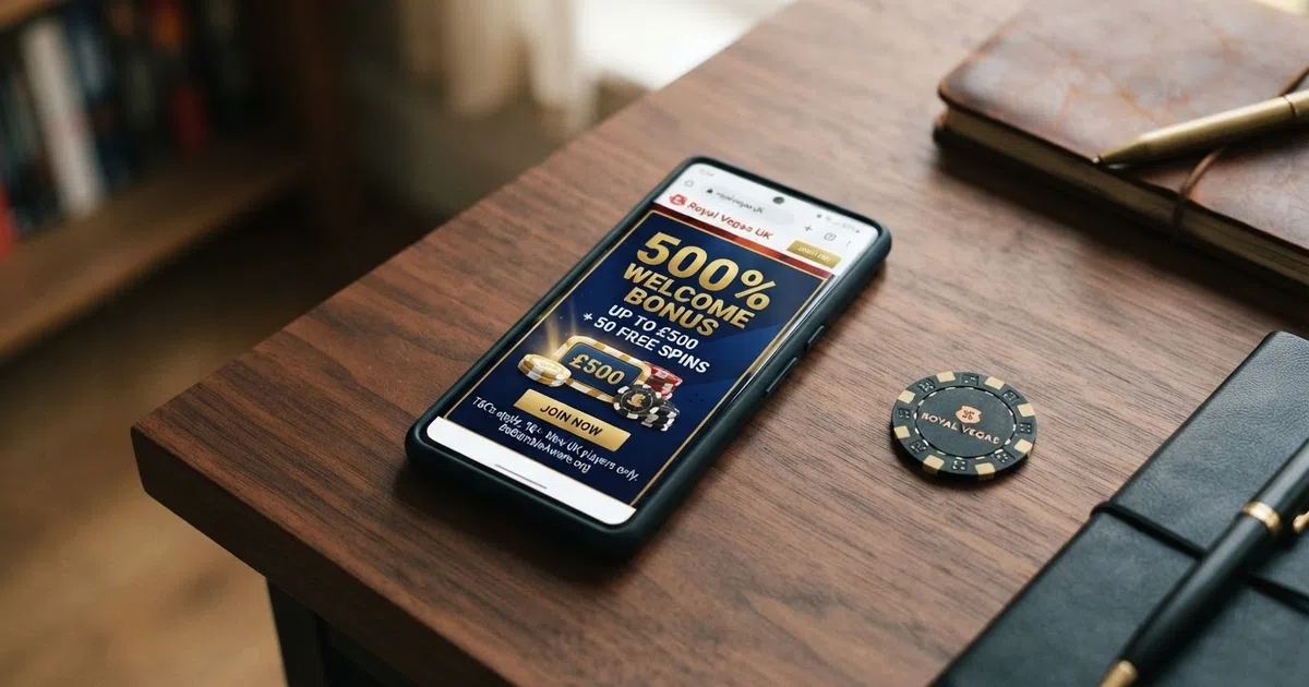 A UK online casino promotions page displaying a large 500% welcome bonus banner with a terms-and-conditions link visible beneath the headline