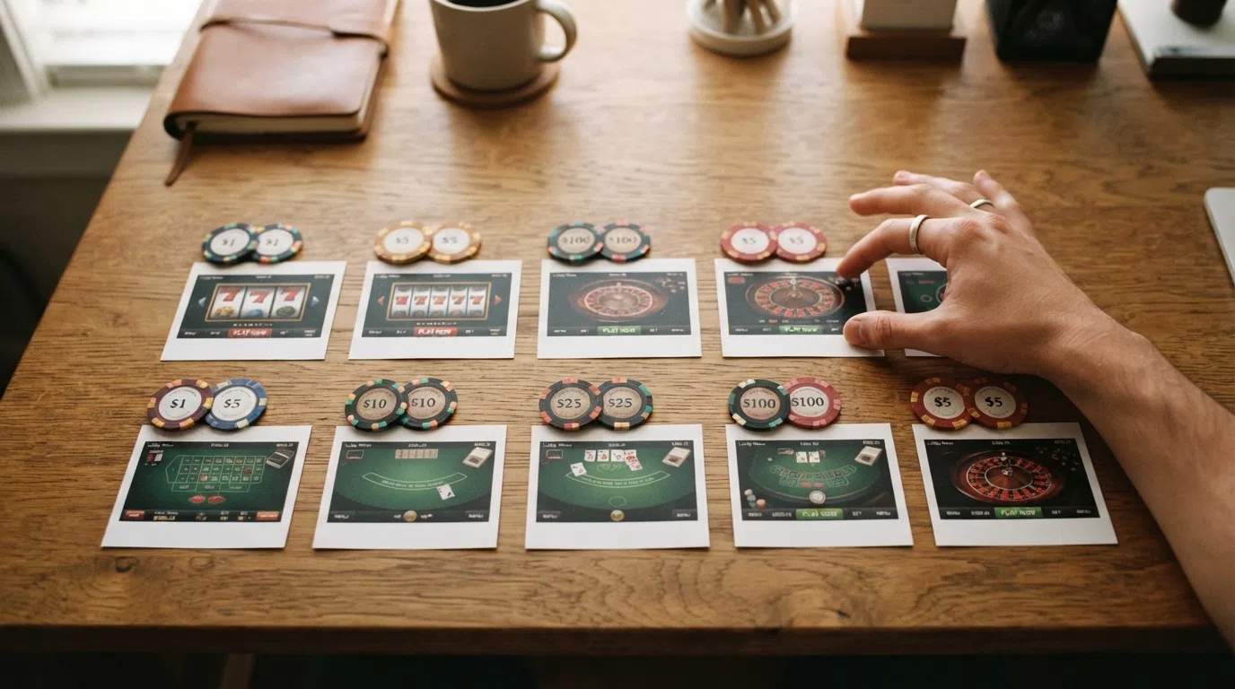 A grid arrangement of casino-brand interface screenshots displayed side by side for visual comparison of lobby design and game selection
