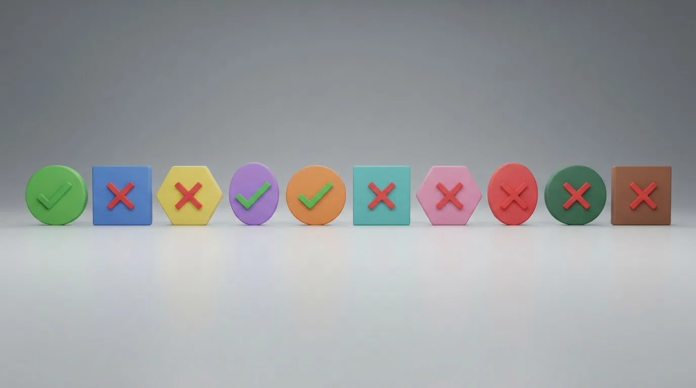 A side-by-side list of ten UK casino logos with checkmarks beside two and crosses beside the rest