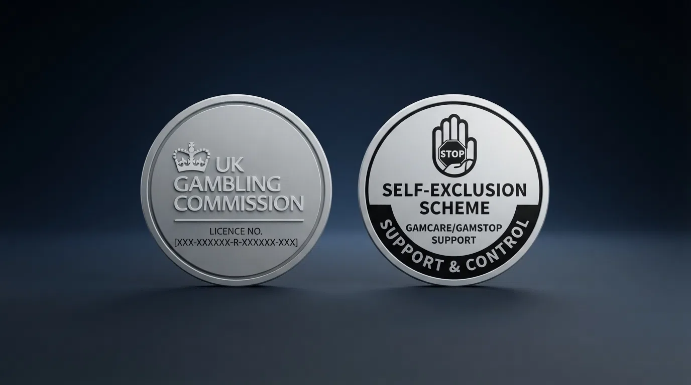 The footer of a UK casino website showing the Gambling Commission licence number and the GAMSTOP logo side by side