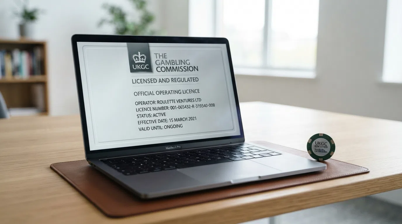 A UK Gambling Commission logo on a document or screen, with the words “Licensed and regulated” visible