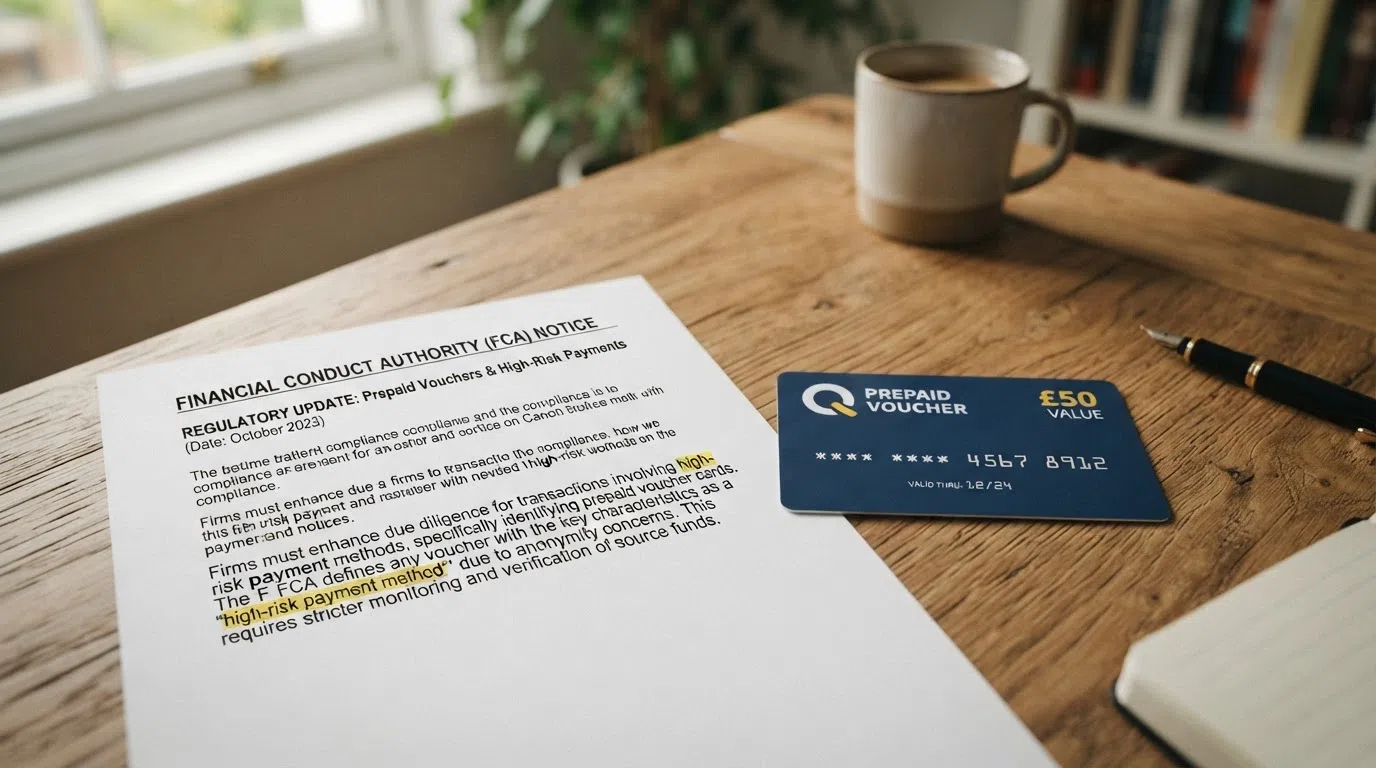 The UK Gambling Commission logo on a regulatory document beside a paysafecard voucher, with the words “high-risk payment method” highlighted