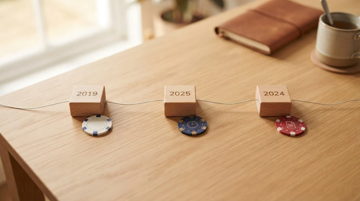A timeline marking 2019, 2025 and 2026 beside UK identity-check rule changes