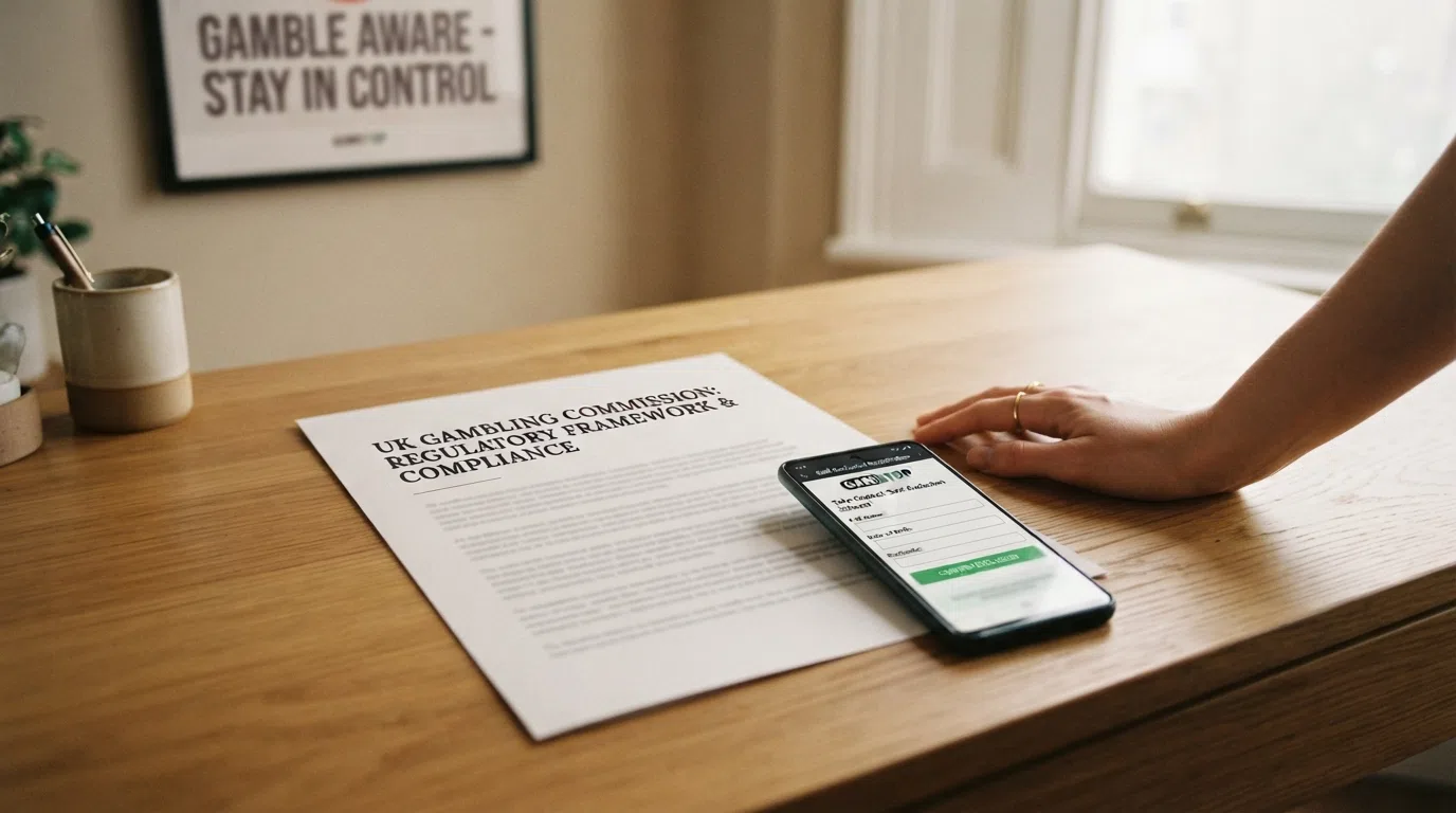 A UK Gambling Commission licence certificate beside a GAMSTOP registration screen
