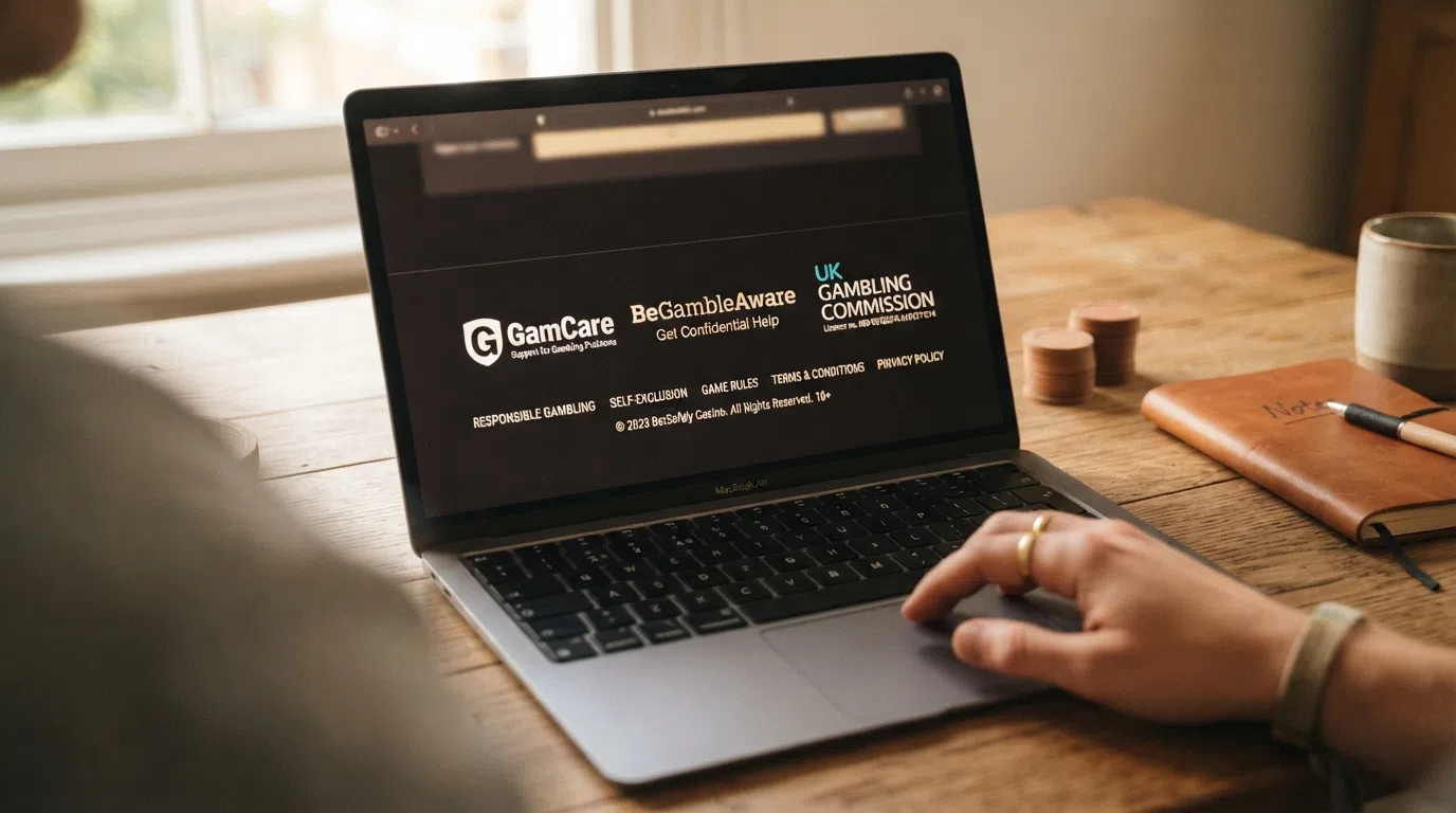 The UK Gambling Commission logo alongside responsible-gambling badges displayed in a licensed casino website footer