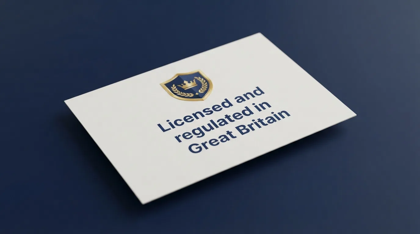 The Gambling Commission logo on a navy background beside a padlock icon, with text reading “Licensed and regulated in Great Britain” beneath.