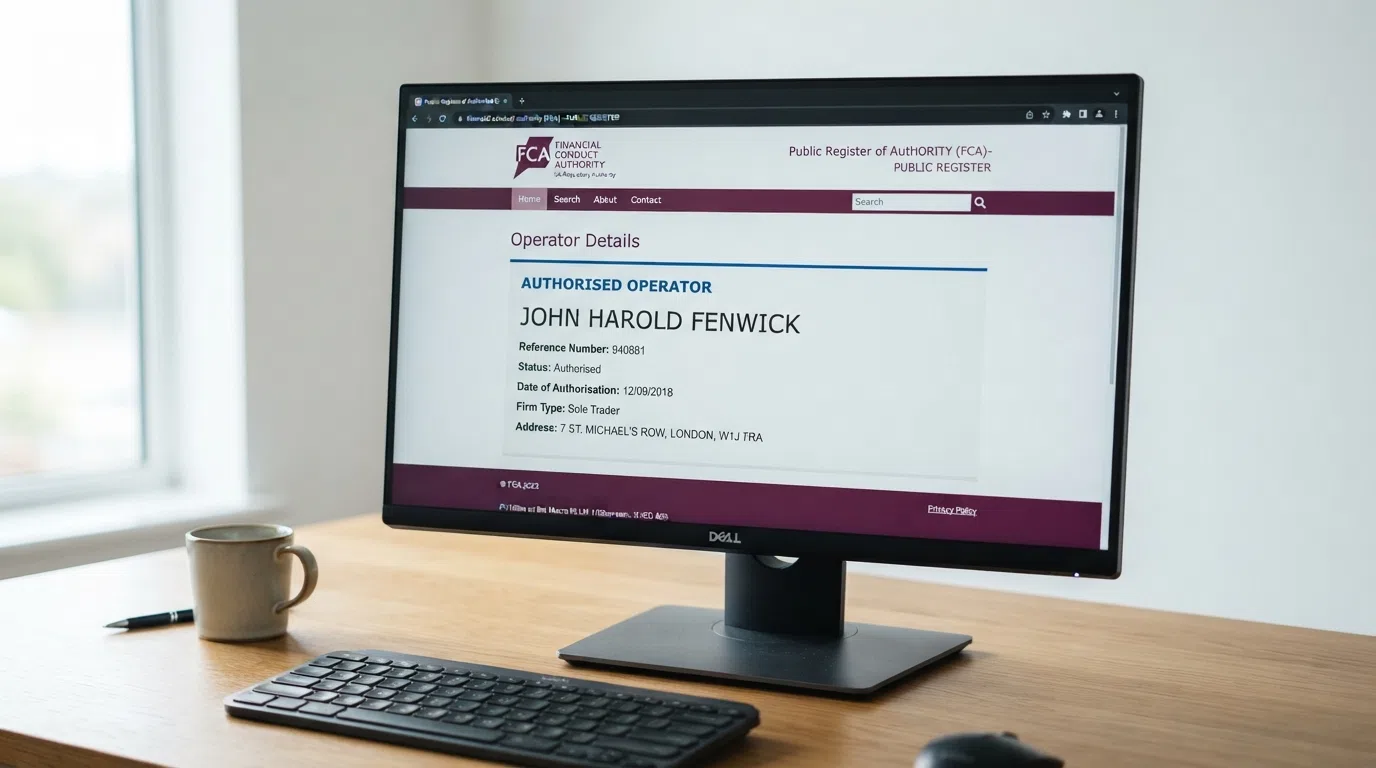 A close-up of a UK Gambling Commission licence badge and register entry on a desktop screen, with the operator name and licence number legible