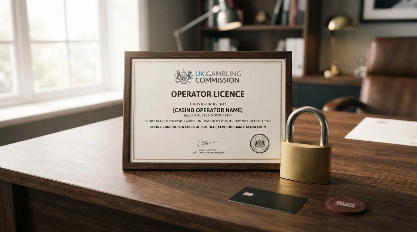 The UK Gambling Commission logo beside a lock icon and the text “Remote Casino Operating Licence” — a visual anchor for the section on regulatory protections