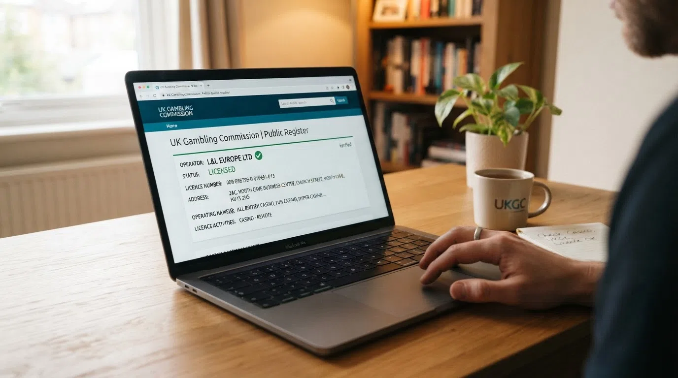 The UK Gambling Commission public register web interface showing an operator licence search result